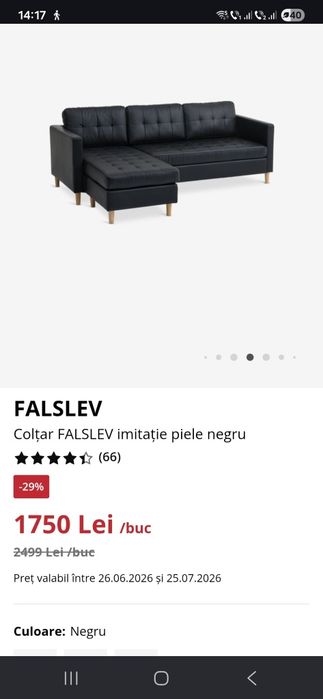 Colțar imitație piele negru