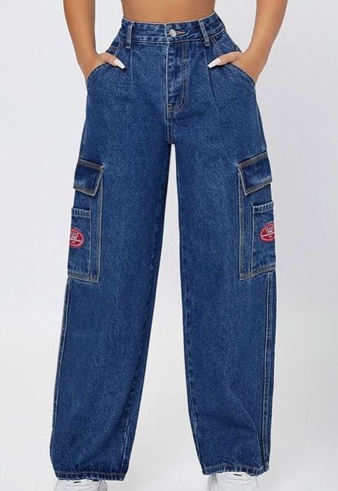 Широки тъмносини дамски дънки