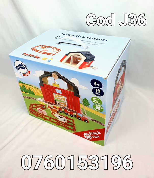Ferma pt animale din lemn cu accesorii si animale- 19 accesorii- J36
