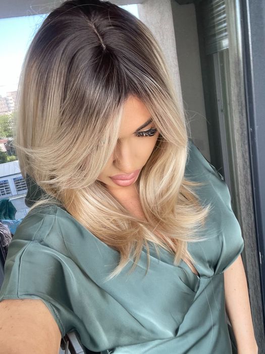 Peruca semi natural blond ombre + spray peruci