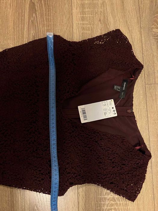 Rochie midi din dantela grena burgundy Mango XS