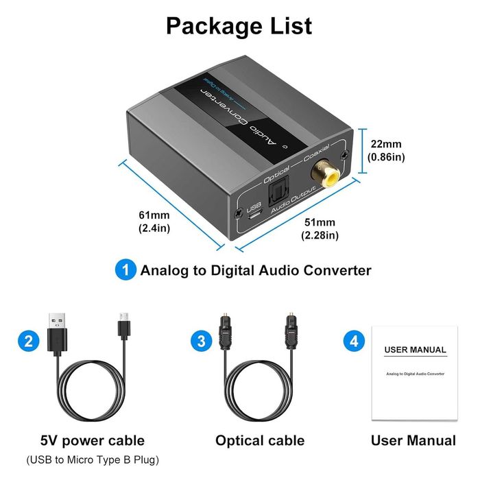 Convertor audio analog la digital VPFET RCA optic AUX Toslink adaptor