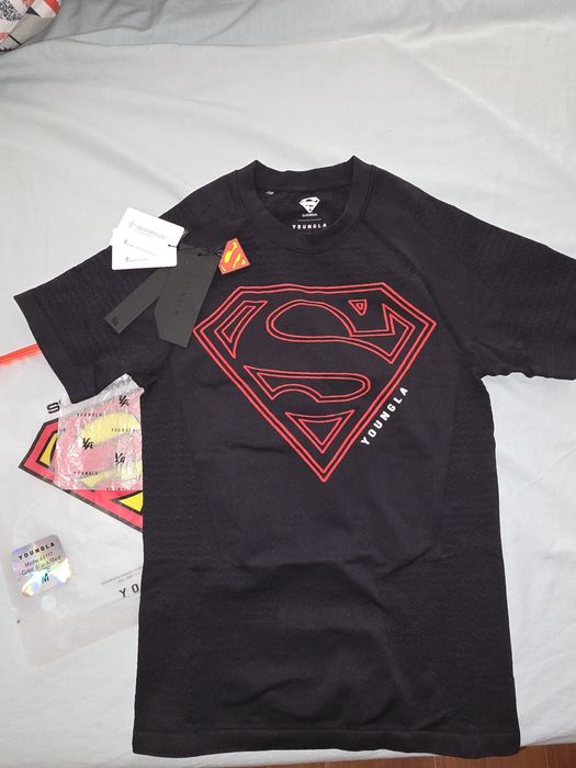YOUNGLA Superman Compression Tee Shirt Black Red Mens