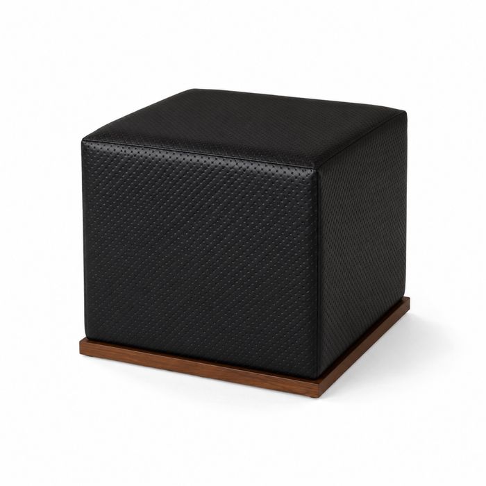 Scaun Taburet Cubic Retro Vintage din Lemn și Piele