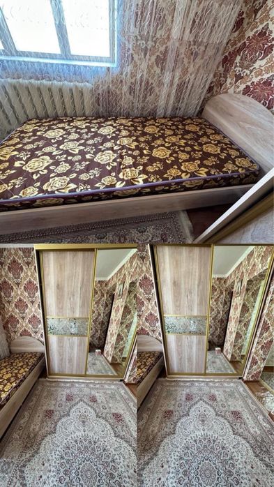Кровать и шкаф.