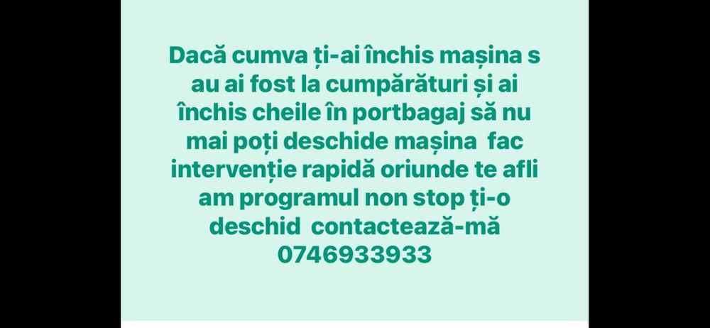 Deblocari auto fără daune la mașină deschid toate auto și electrice program non stop tel 0746933933