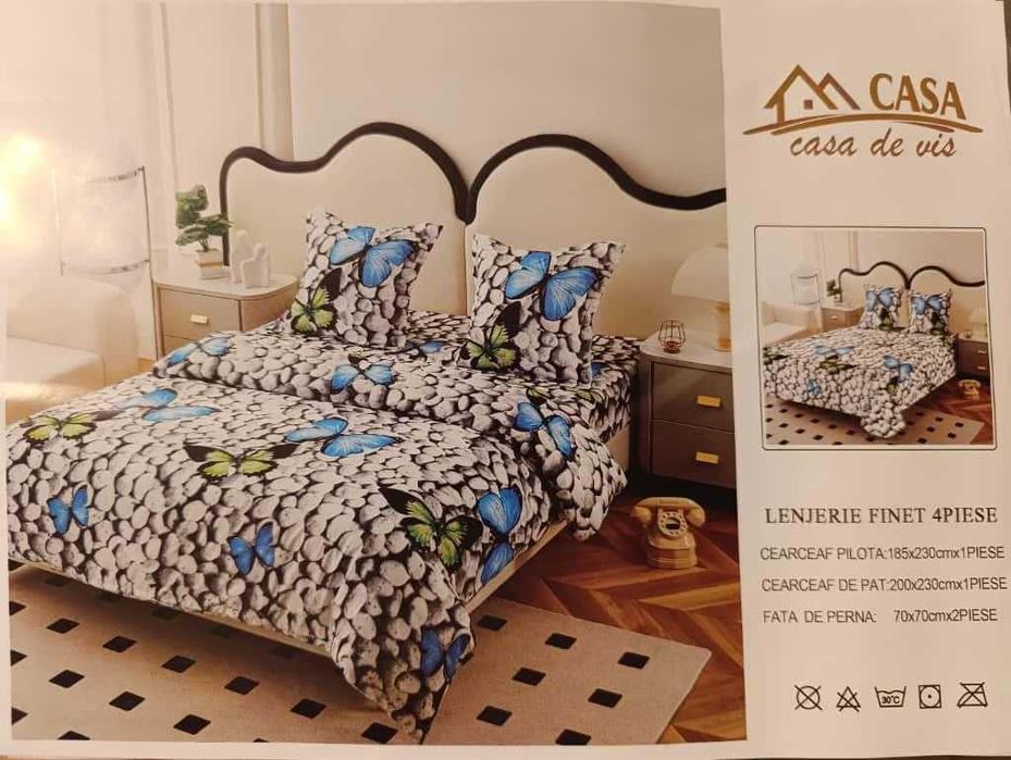 NOU 10 seturi lenjerie pat matrimonial bumbac finet 4 piese