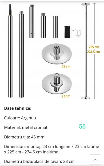 Bara pentru dans, static rotativ de 45 mm, din oțel