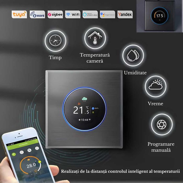 Termostat Inteligent cu Wi-Fi, Control de la Distanta, Ecran Tactil