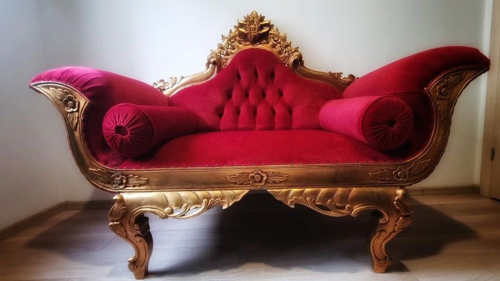 Canapea stil baroc – Lemn masiv, pictata manual, catifea