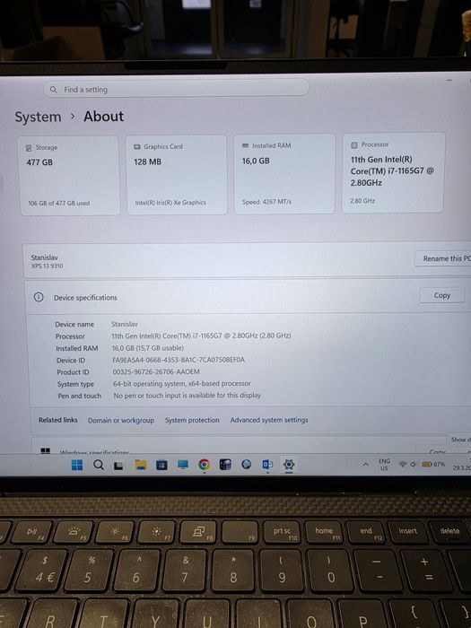 Dell XPS 13 9310, i7-11 gen, 16 GB RAM
