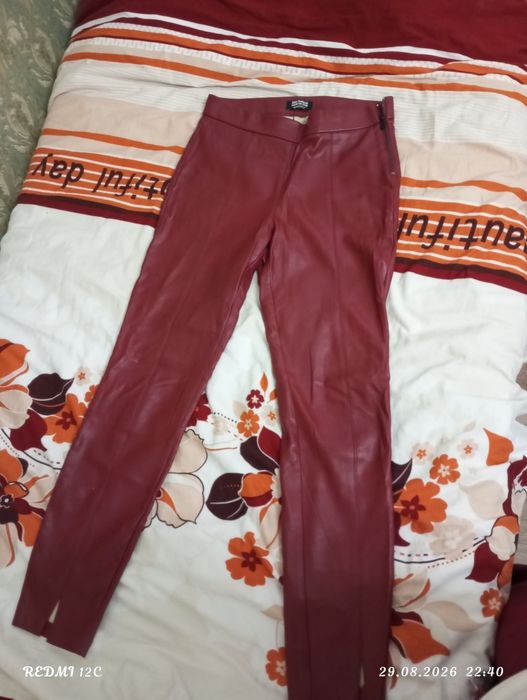 Бордовые брюки ZARA Basic Кожаные