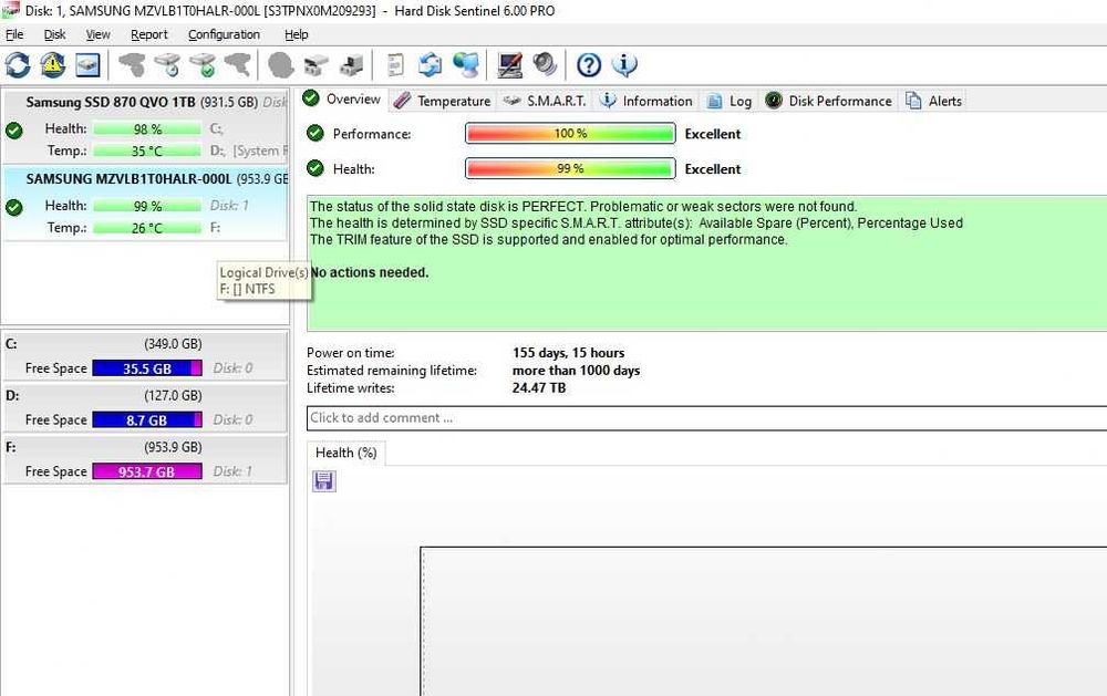 Ssd 1Tb m2 NVMe PM981 SAMSUNG - Express 3.0 X4, 99% Sanatate