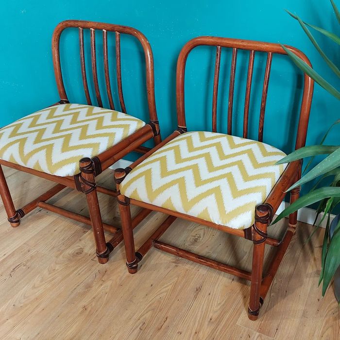 Scaune / fotollii de bambus retapițate / reconditionate