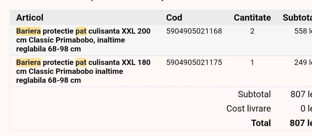 Bariera protectie pentru atasarea la patul  matrimonial