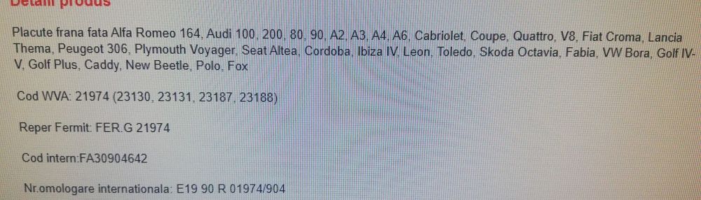 Placute frână Audi , seat ibiza, skoda fabia, Octavia, golf BOSCH