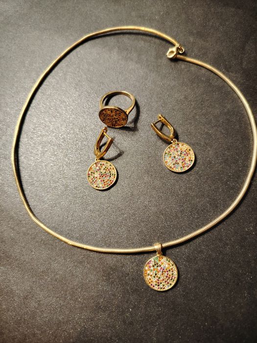 Комплект сребърни бижута с 18к позлата