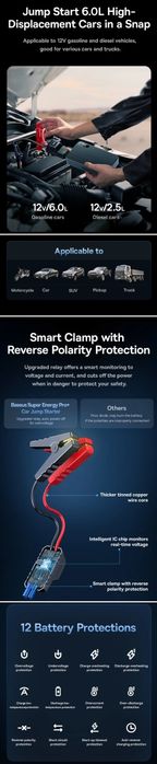 Baseus Пусковое Устройство 1200A с дизельным 8L/бензиновым 2.5L