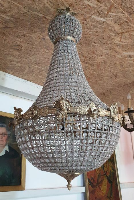 Candelabru Bronz / Cristal *** vintage / antic / vechi / retro ***