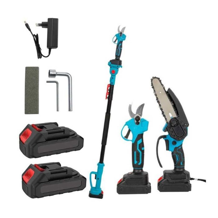 Градински комбиниран инструмент: верижен трион + ножица за клони UKC – 2 батерии