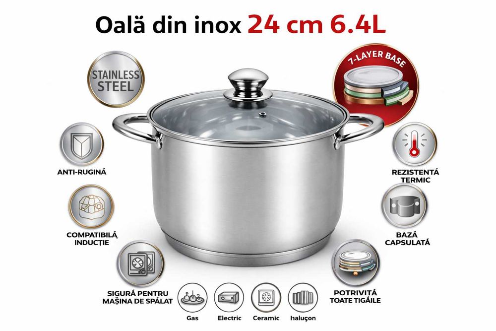 Oala inox Swiss Z Line 24 cm cu capac
