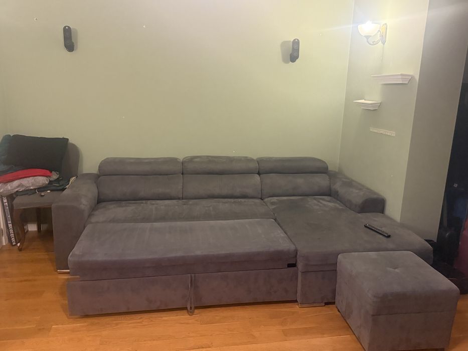 Диван ъглов. Сив с лява лежанка