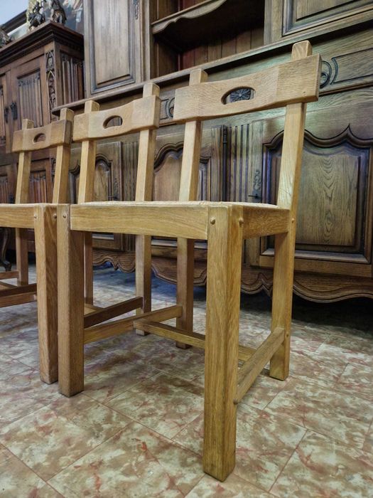 6 броя трепезни столове от солиден дъбов масив и естествен ратан