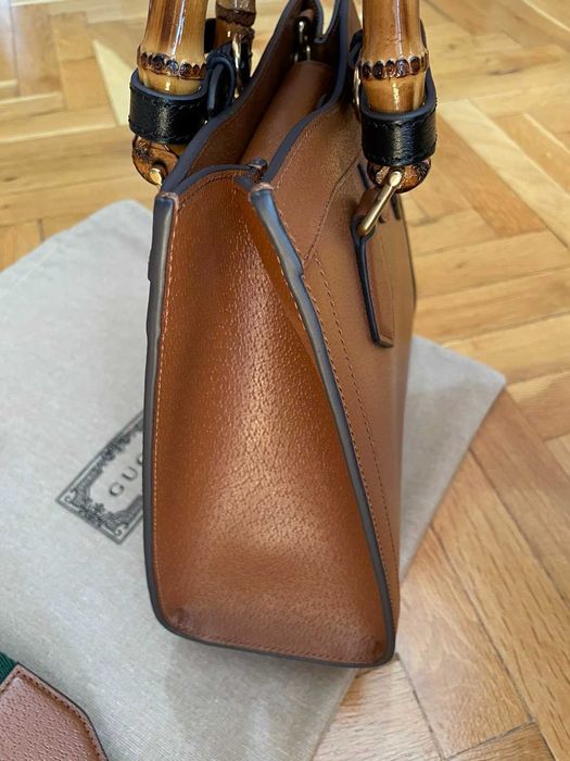 Дамска чанта Gucci Гучи Diana Кафява Кожа Бамбук Златно Gold GG Лого