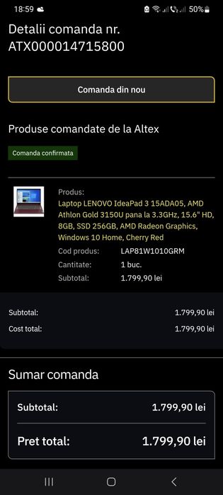 Laptop Lenovo IdeaPad3  8GB RAM/ 3.3 GHz Procesor
