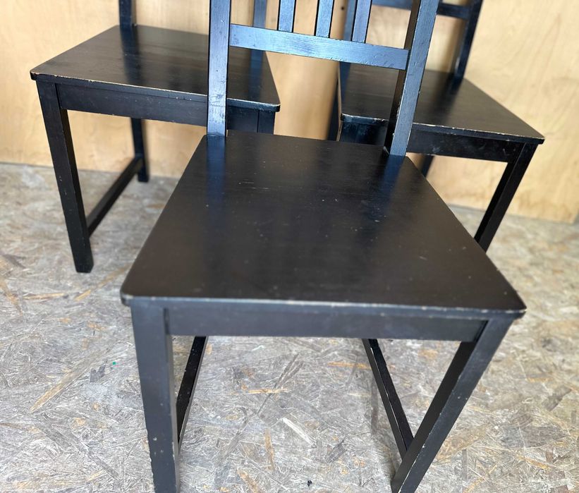 Set 3 Scaune din lemn tip Ikea; Scaun negru