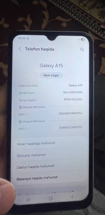 Samsung A 15 8/128 idyal telefon 1 mln 200 min kami bor