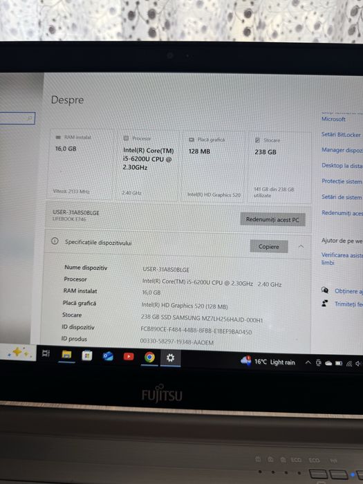 Laptop Fujitsu Lifebook E746 – 16GB RAM, SSD 256GB, Stare impecabila