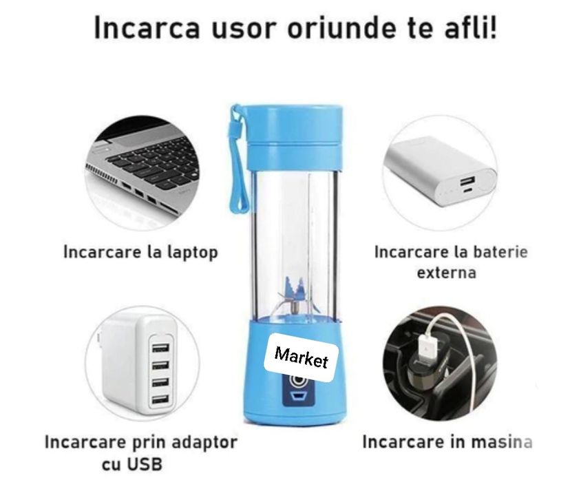 Blender portabil multifunctional HM03 cu acumulator alimentare USB