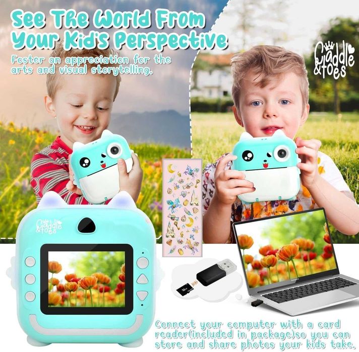 Aparat foto copii VALA Q5 printare instant 24Mpx 1080P, 3 role Turcoaz