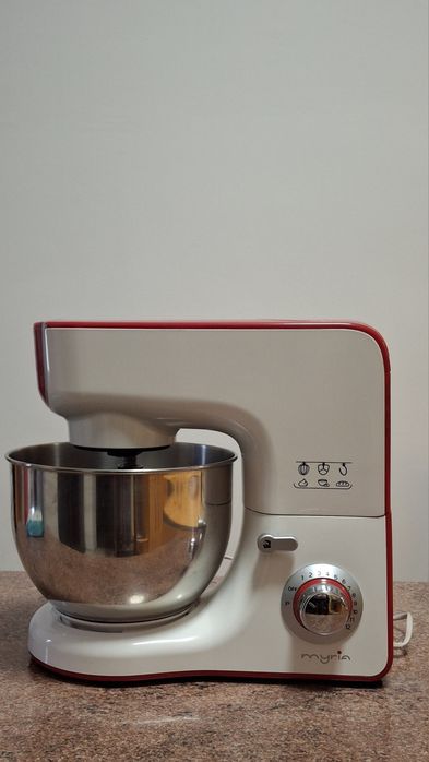 Mixer Planetar  bucatarie cu bol MYRIA, 5l, 1000W, 10 trepte viteza, alb-rosu