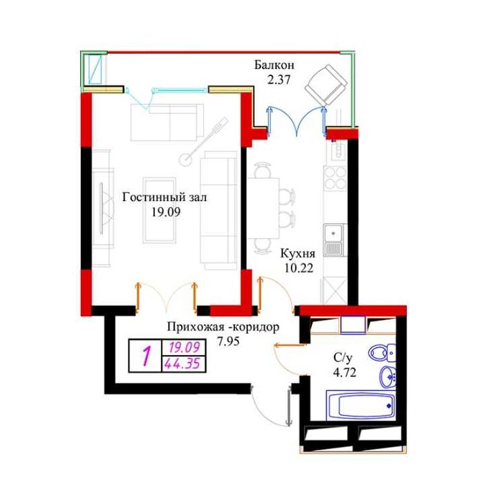 Продаётся евродвушка 44,5 м² в ЖК Premier House