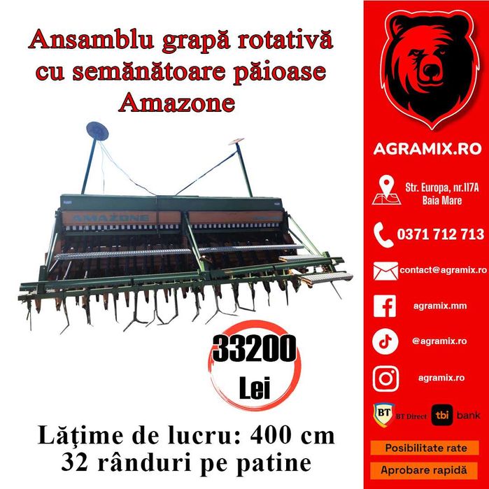 Ansamblu grapa rotativa cu semanatoare paioase Amazone Agramix