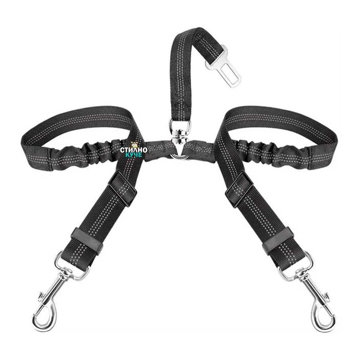Колан за кола за две кучета Предпазен колан за автомобил за две кучета