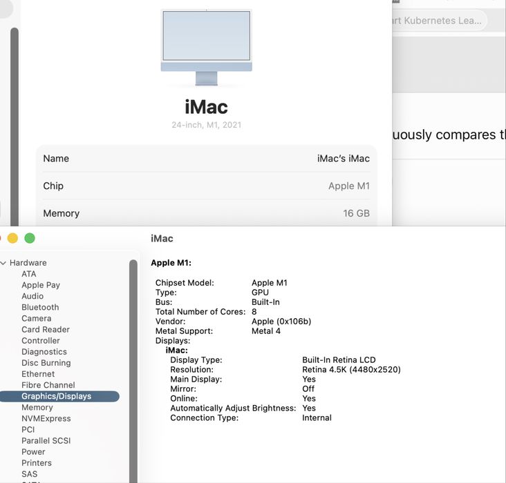 Apple iMac 24” Retina M1 16GB RAM 256GB 8Core CPU and 8 Core GPU