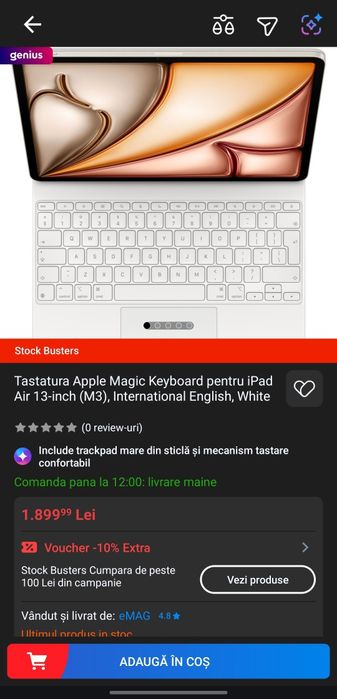 Tastatura Apple Magic Keyboard pentru iPad Air 13-inch (M3), International English, White