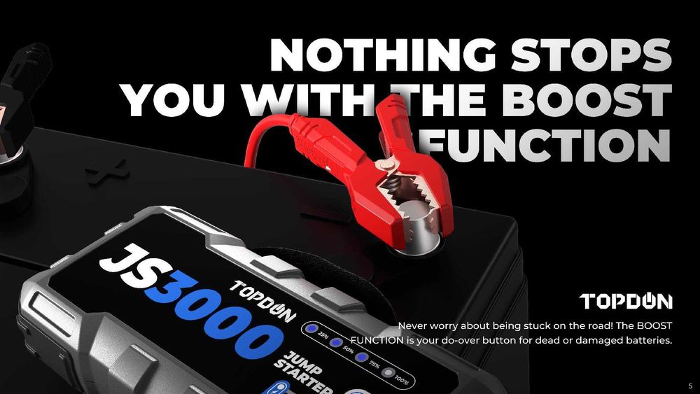 Jump Starter TopDon JS3000, за двигатели до 9L, вградена LED светлина