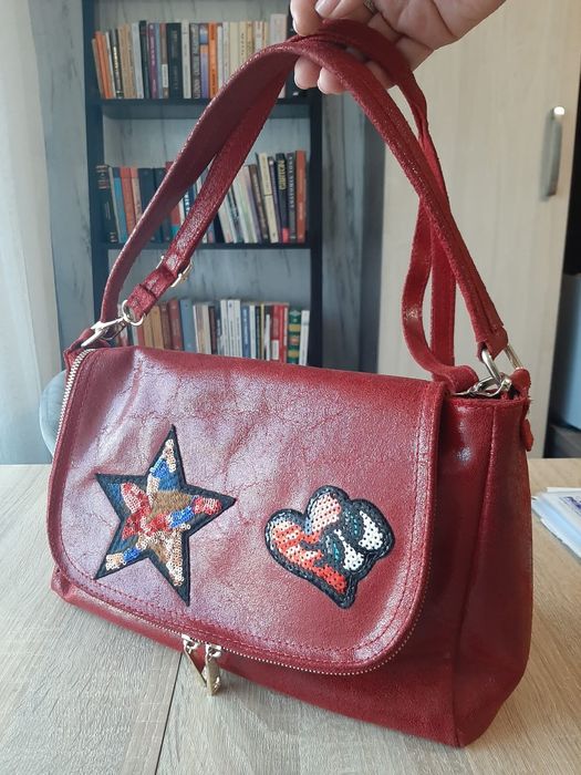 Geanta Enzo Bertini piele naturala culoare rosu stins