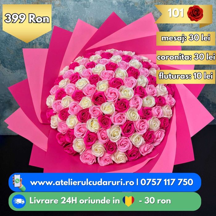 Buchete trandafiri din sapun personalizate + cu sclipici