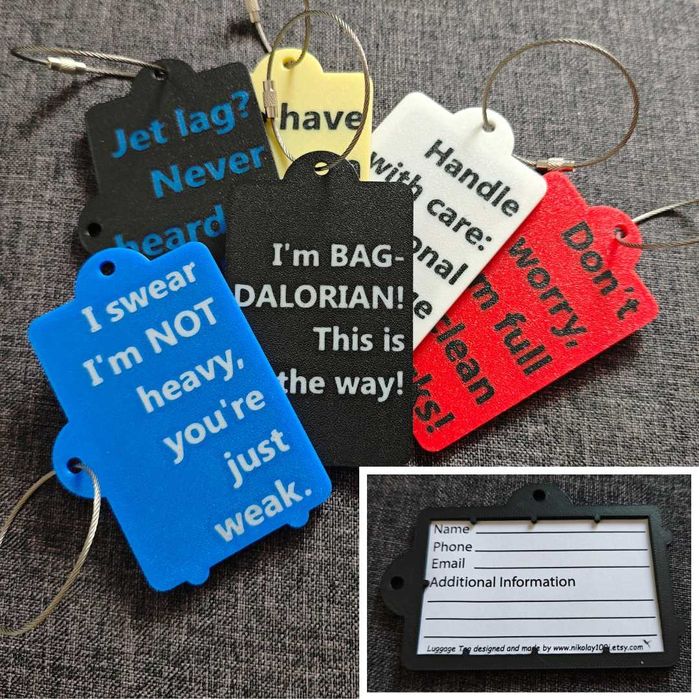 Забавни 3D принтирани етикети за багаж с хартиена вложка за контакти
