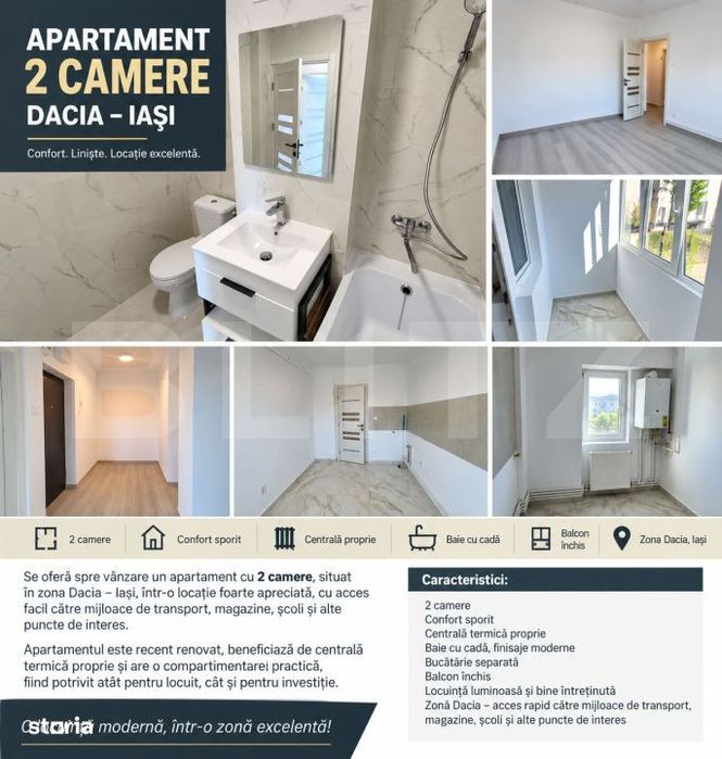 Apartament cu 2 camere, 56 mp, zona Dacia