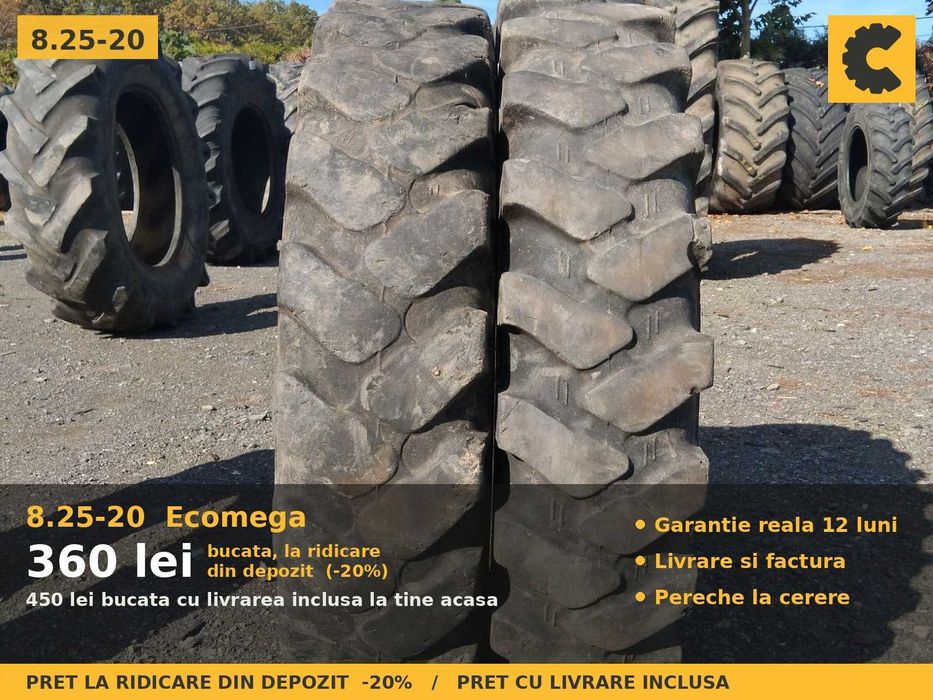 Cauciucuri Anvelope 8.25-20 8.25 20 8.25R20 8.25x20 82520 Ecomega Incarcator Buldo si Industrial SH Second Hand PRET BUN Oferta Reducere Livrare
