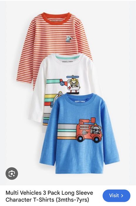 Set 3 bluze Next cu maneci lungi cu vehicule, 5-6 ani, 116 cm - NOI