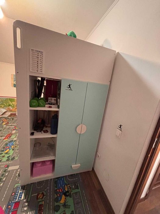Pat supraetajat IKEA Smastad (bleu) + saltea inclusa