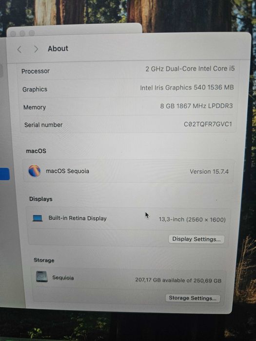 Macbook Pro 13  2 TB ports, Mac OS Sequoia, добро състояние и батерия