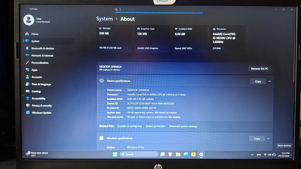 Laptop HP 15-dw1xxx – Intel Core i5 Gen 10 / 8GB RAM / SSD 256GB